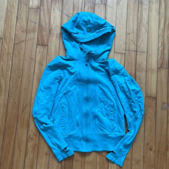 lululemon athletica Tops - Lululemon Athletica Teal Scuba Zip Up Hoodie Jacket Thumbholes Women Size 4